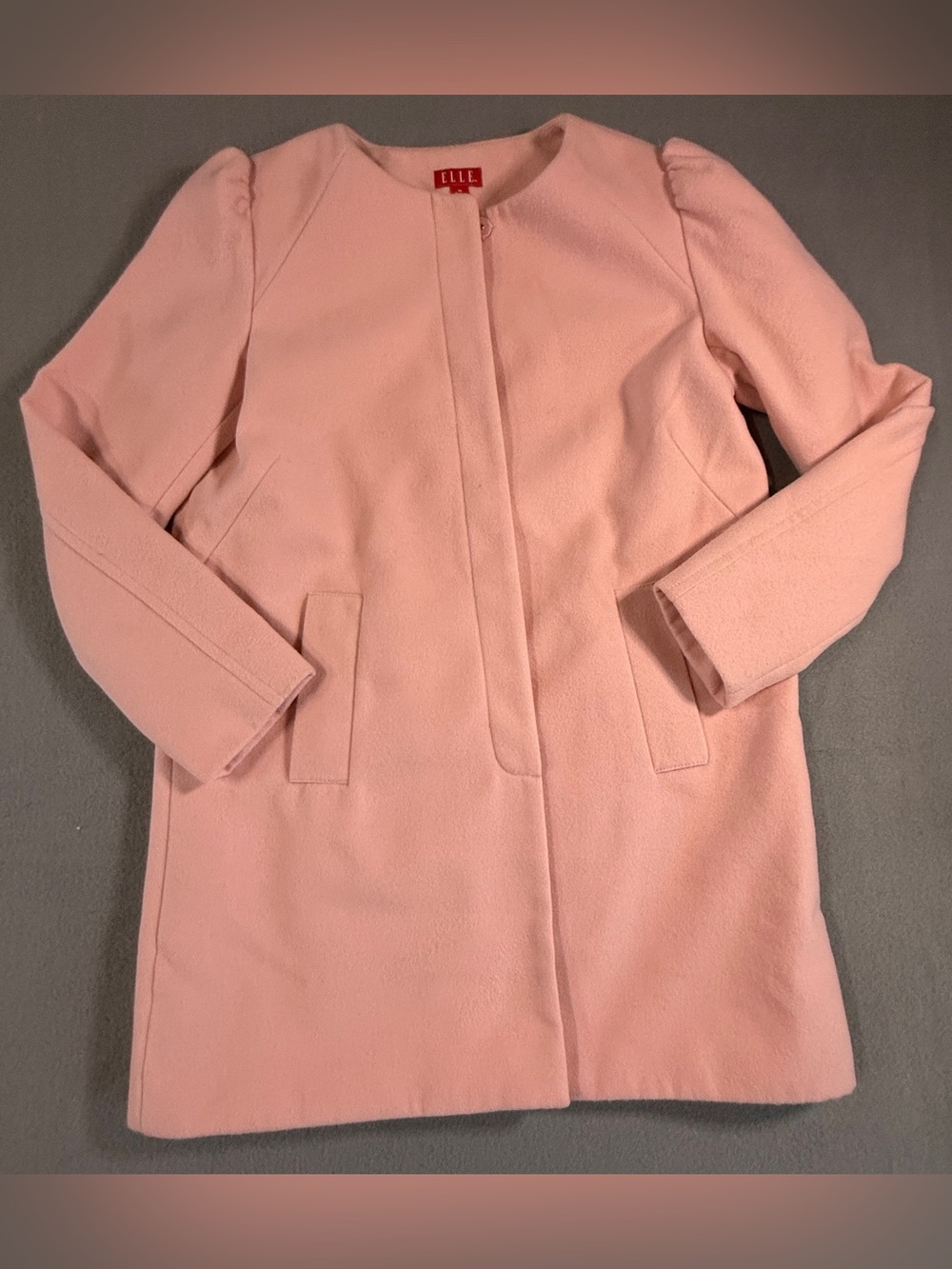 ELLE Soft Pink Collarless Pea Coat